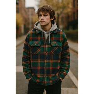 BlankNYC Mens Shacket Size S Green Plaid Button Front Hooded Grunge Street Urban